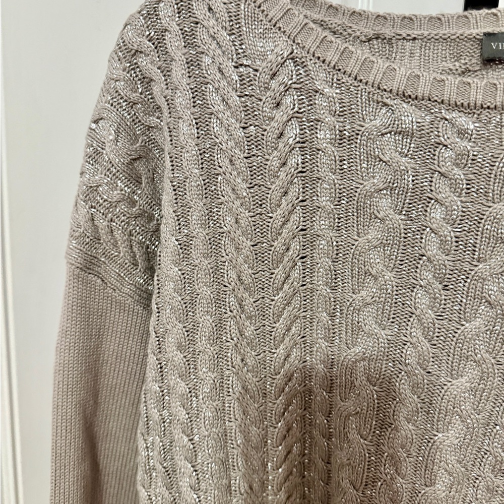 Vince Camuto Metallic Cable Knit Sweater in‎ Beige
